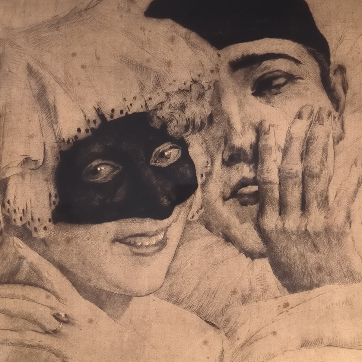 'pierrot And Colombine - Commedia Dell'arte,' Large Signed Etching, Ca. 1920-photo-4
