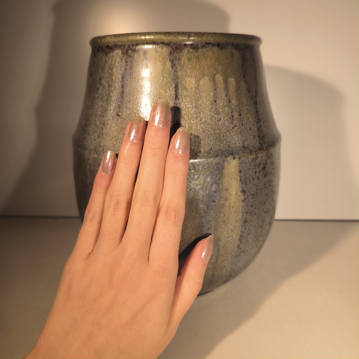 CRIS AGTERBERG & ROGER GUERIN à Bouffioulx, vase Art Déco en grès vert/bleu, ca 1925-photo-2
