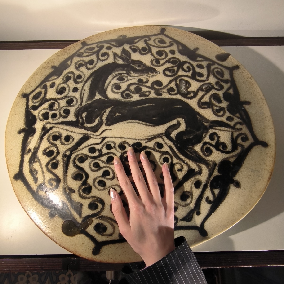 PIERRE PAULUS, rare plaque murale 'Antilope' grès Art Déco africaniste, céramique grès de Bouff-photo-2