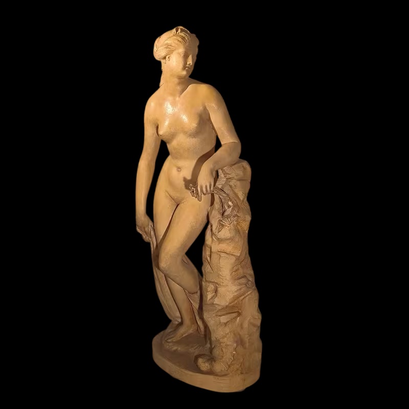 Charles Van Oemberg, “venus,” Sculpture Of A Draped Nude Woman, Terracotta, Ca. 1870
