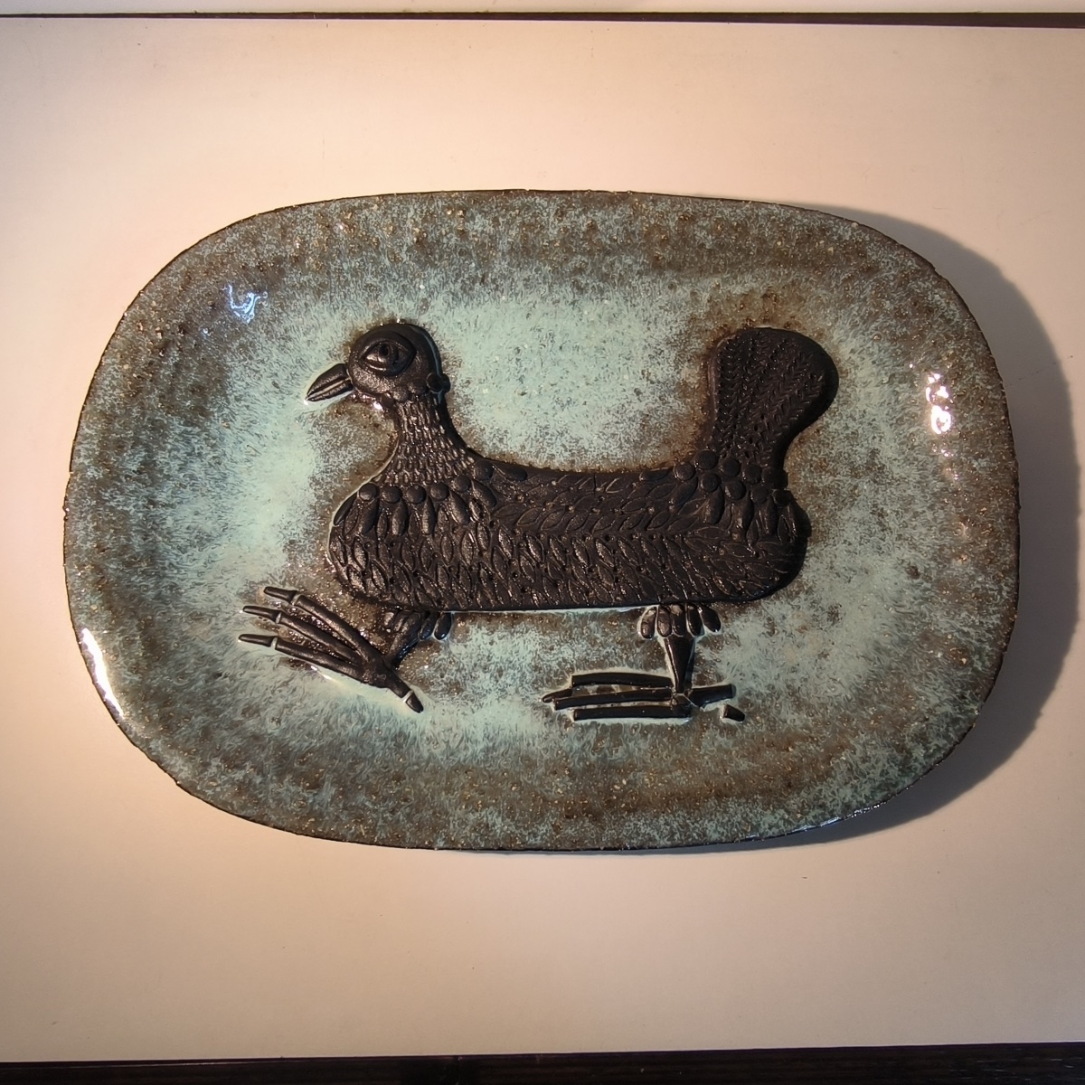 Marie-henriette Bataille For Dour, Ceramic Dish, Stylized Bird Design In Bas-relief, Ca.-photo-2