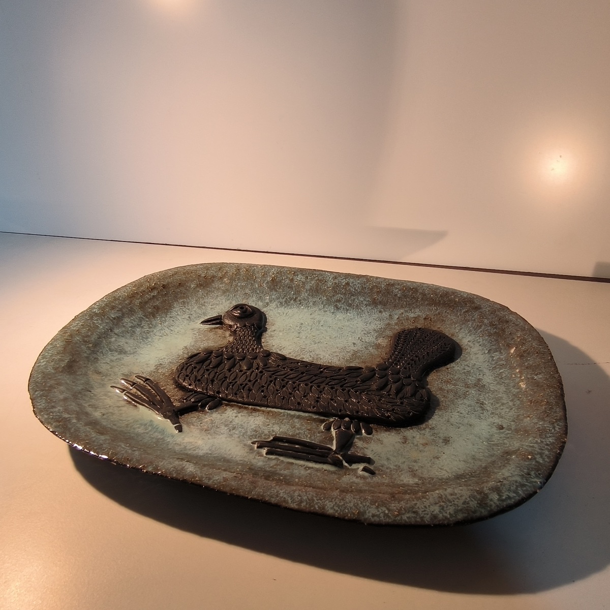 Marie-henriette Bataille For Dour, Ceramic Dish, Stylized Bird Design In Bas-relief, Ca.-photo-4