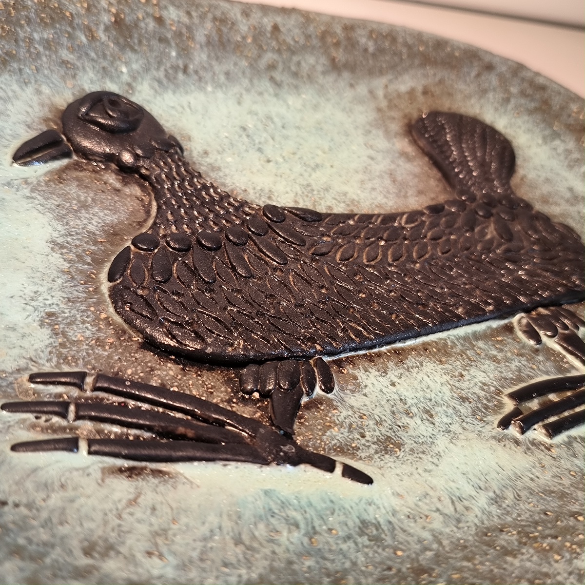 Marie-henriette Bataille For Dour, Ceramic Dish, Stylized Bird Design In Bas-relief, Ca.-photo-3