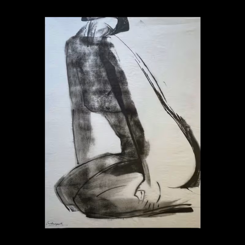 GEORGES (Geo) DE VLAMYNCK 'Nu de Femme Abstrait E' tableau / peinture / technique mixte, fusain