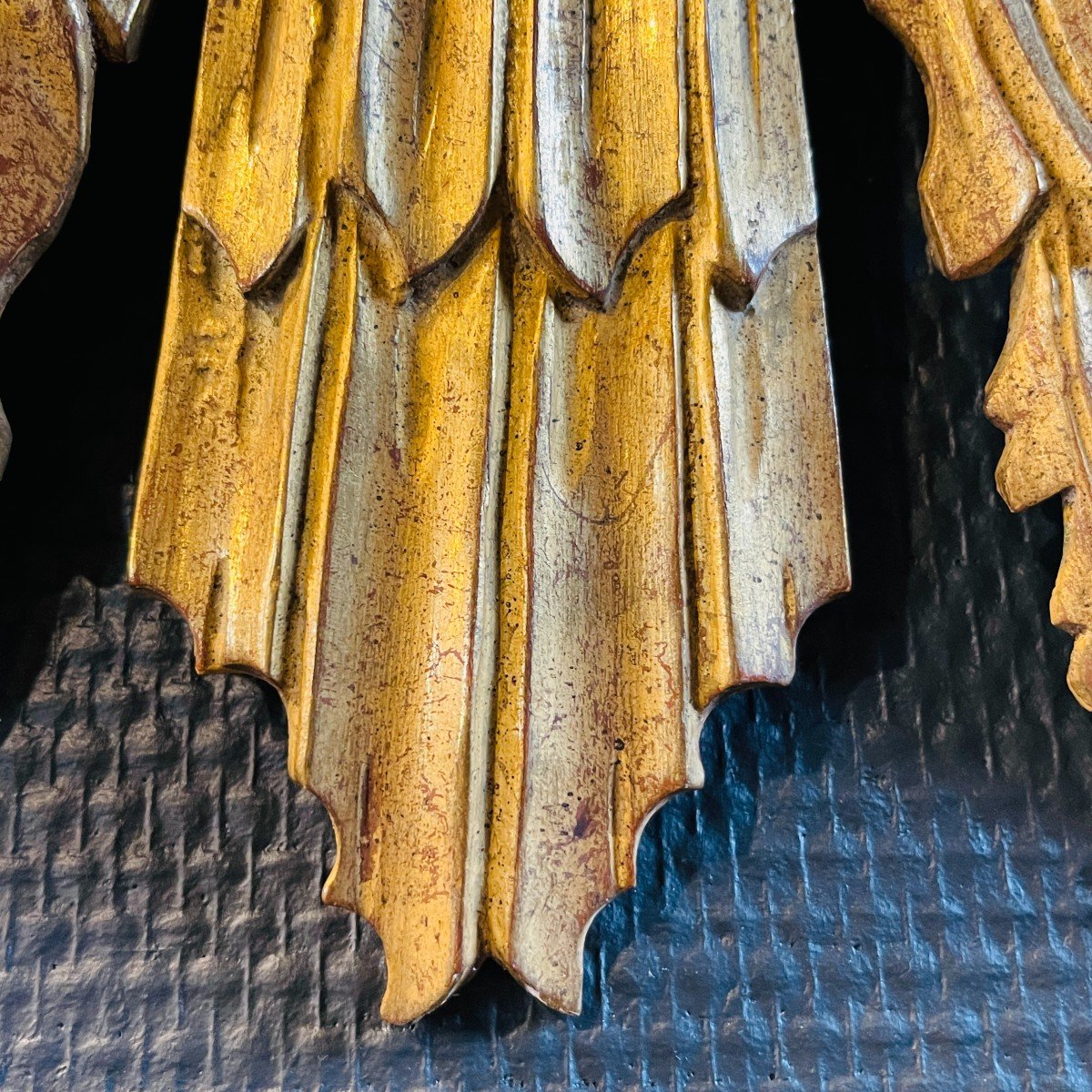 Miroir De Sorcière, Applique Murale Soleil (70 Cm), Bois Sculpté Doré, Ca 1950-photo-3