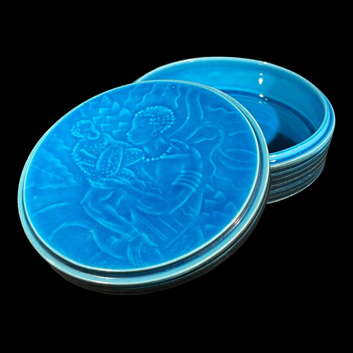 Jais Nielsen For Bing & Grondahl Royal Copenhagen Porcelain, Africanist Art Deco Box 1925-photo-5