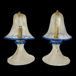 Barovier & Toso In Murano, Pair Of Hollywood Regency 'mushroom' Lamps, Gold Glitter Glass, 