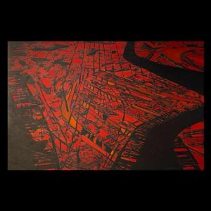 Serge Detriaux "city Map" Abstract Painting Oil On Panel, Ca 1988