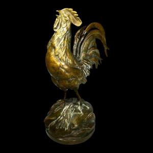 AUGUSTE NICOLAS CAIN pour SUSSE FRERES "Le réveil" sculpture bronze coq français, XIXe s