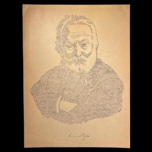 ANONYME "Victor Hugo" portrait en calligramme d'après M. Gaillard, lithographie sur papier