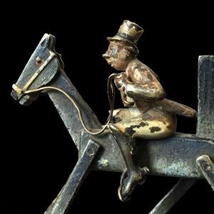Sculpture - Articulated Vienna Bronze - Jockey On Horse - Circa 1900