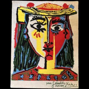 PABLO PICASSO " Portrait de femme au chapeau à pompons ", Tapis édition DESSO