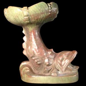 Roger Guérin, coupe à fruits au poisson Art Déco, grès de Bouffioulx 1925