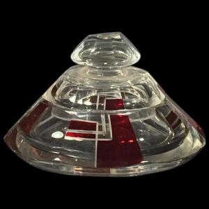 Karl Palda, Art Deco Modernist Red Box In Bohemian Glass, Circa 1930