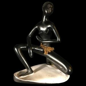 Anzengruber Leopold Keramik, Sculpture Of A Naked African Watusi Woman In Ceramic (austria), 1950