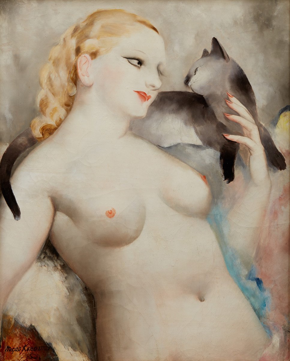 Painting Woman With Cat Miçao Kono-photo-2
