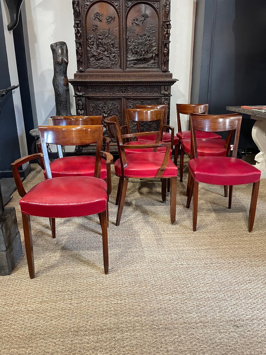 8 Chaises Et Fauteuils de salle à manger, modernistes - Par Jules Leleu - 1940-photo-2