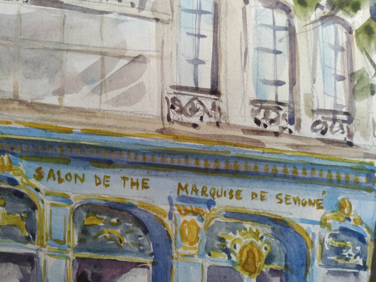 Marguerite Bermond: Watercolor Place De La Madeleine In Paris 1951-photo-1