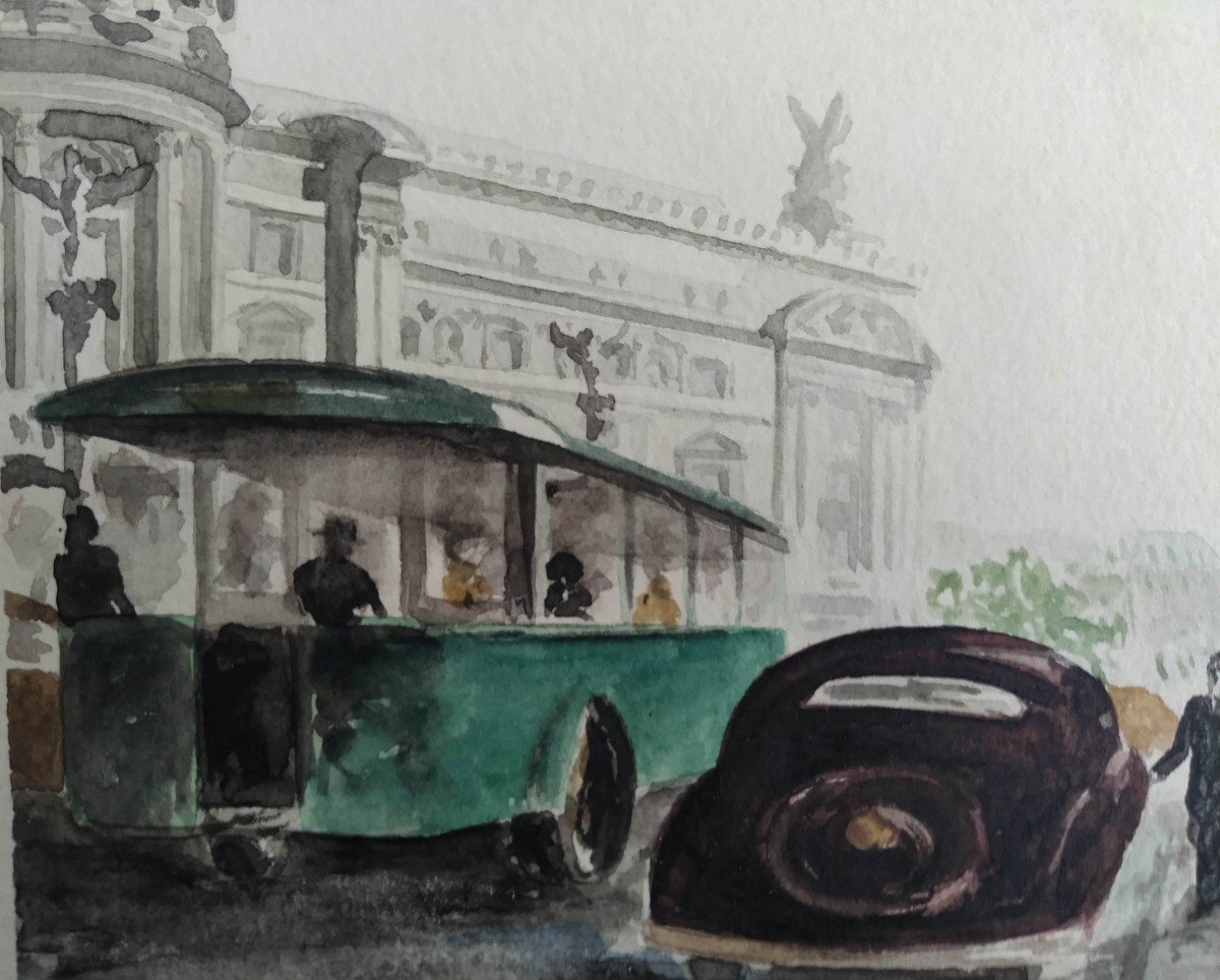 Marguerite Bermond Aquarelle . Vue De Paris Animé " l'Opéra " 1951-photo-4