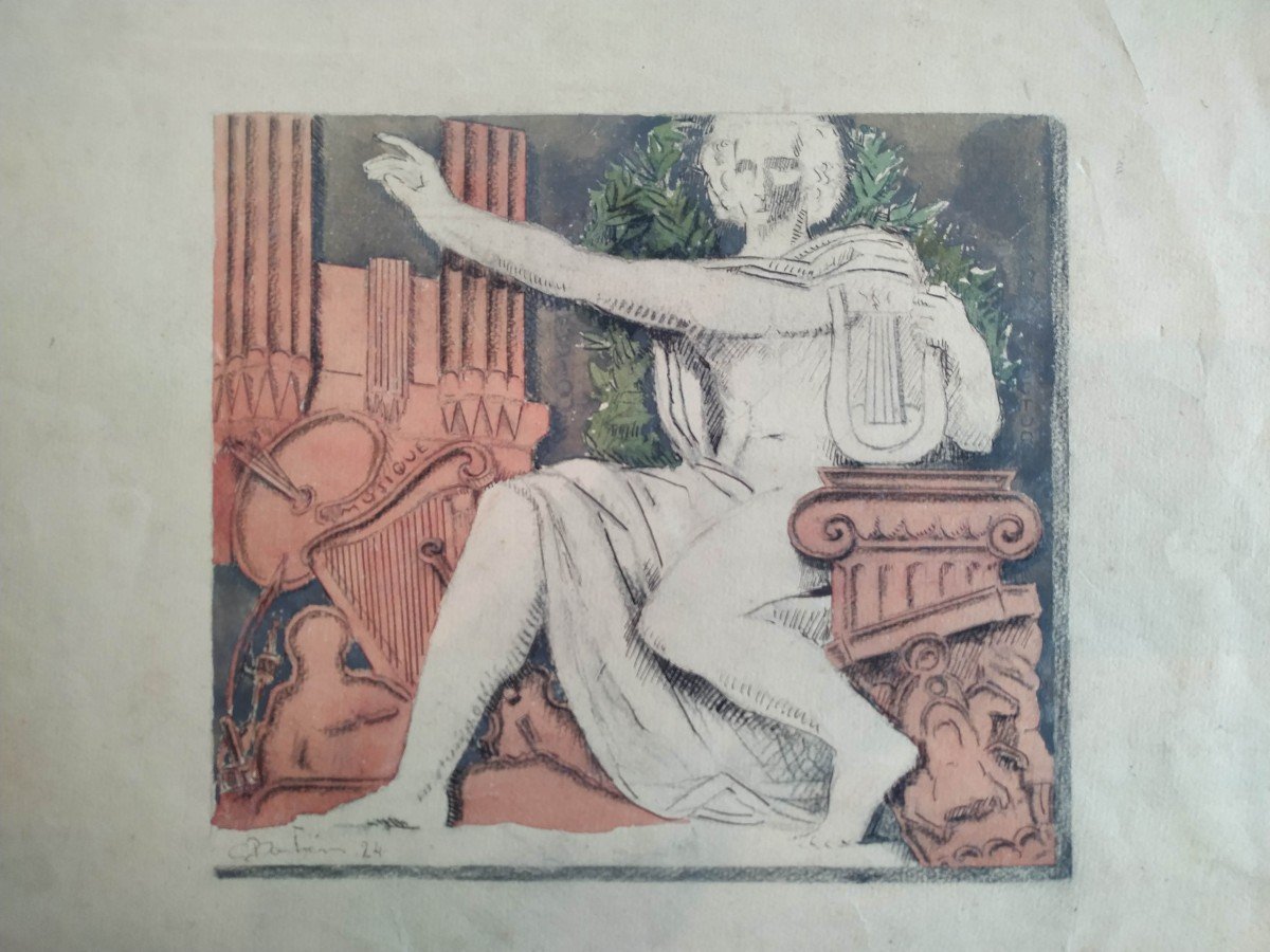 Mario Barberis: "la Musique" Aquarelle 1924