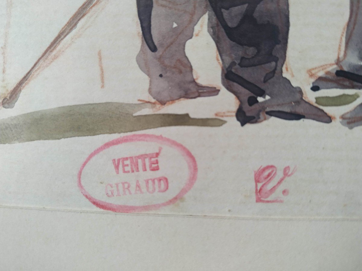 Victor Giraud :  2 Cuirassiers Dessin Aquarelle Vers 1870-photo-3