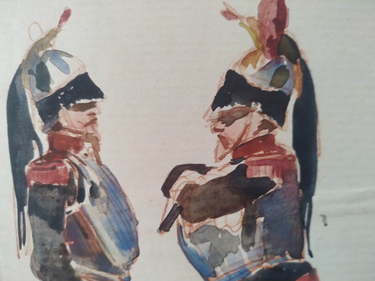 Victor Giraud :  2 Cuirassiers Dessin Aquarelle Vers 1870-photo-4