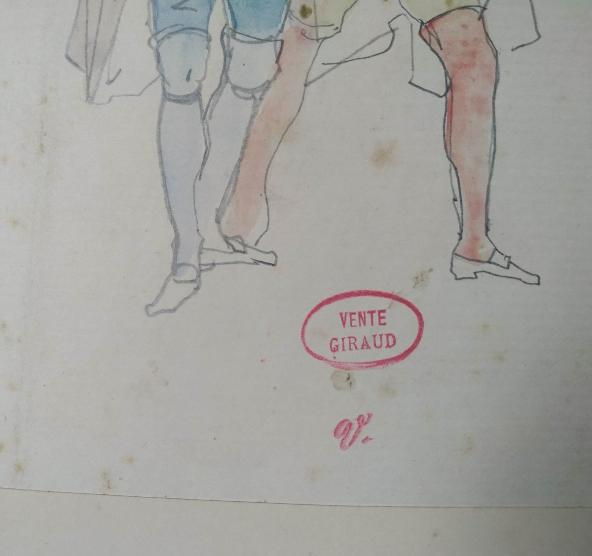 Victor Julien Giraud : Deux  Gentilhommes  Aquarelle Sur Dessin Au Crayon  Vers 1870-photo-3