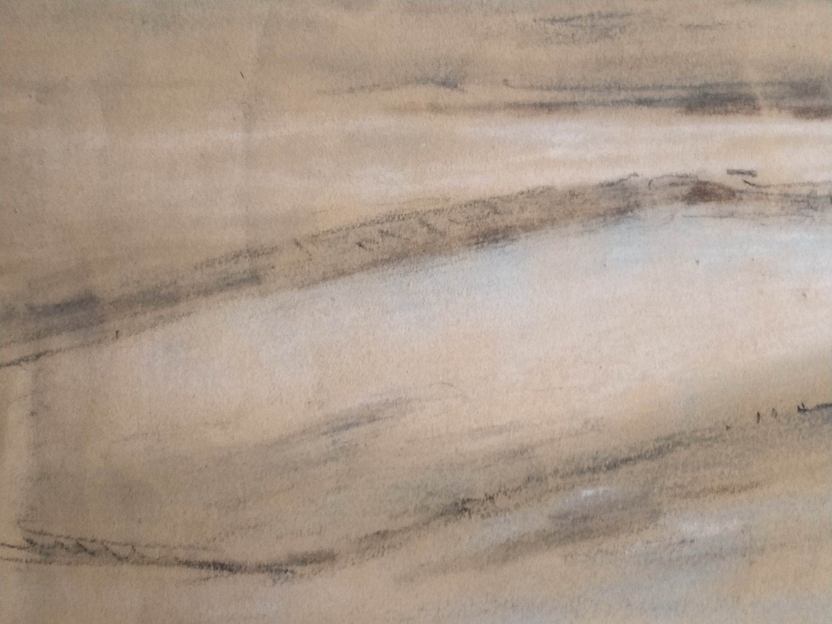 Victor Eekhout: Beach By The Sea. Pastel Around 1850-photo-1