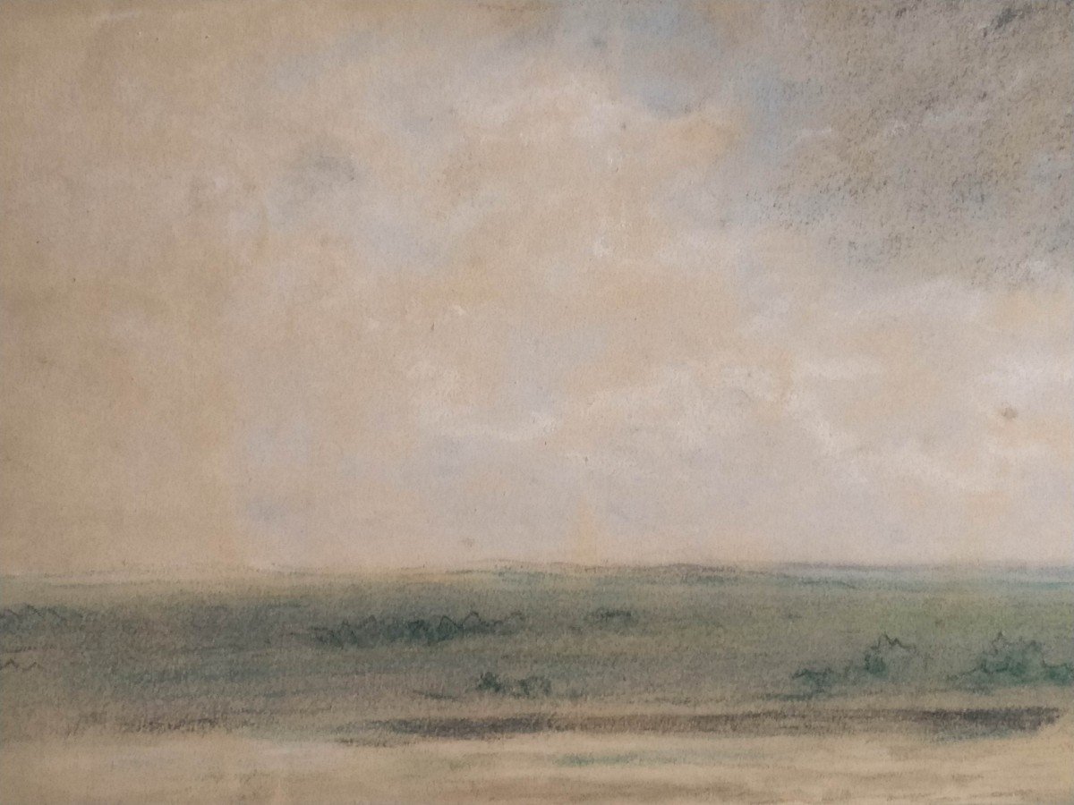 Victor Eekhout :  plage  en bord de mer. pastel vers 1850-photo-2
