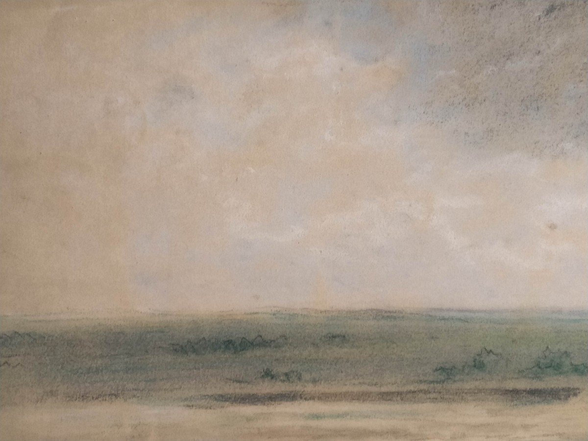 Victor Eekhout: Beach By The Sea. Pastel Around 1850-photo-2