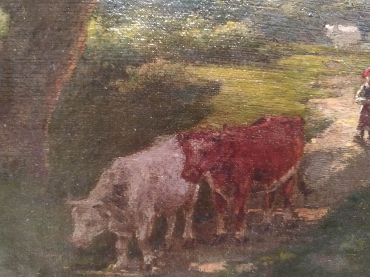 Léon Bonnat : "retour Des Vaches  à l'étable" Huile Sur Toile Vers 1880-photo-3