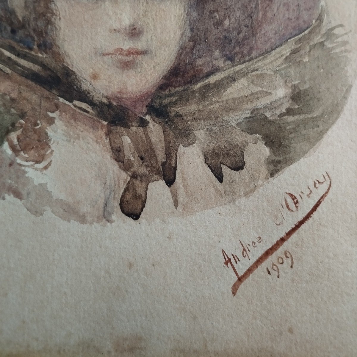 "jeune Fille Au Chapeau" Aquarelle Datée  1909 Et Signée  André d'Orsay-photo-3