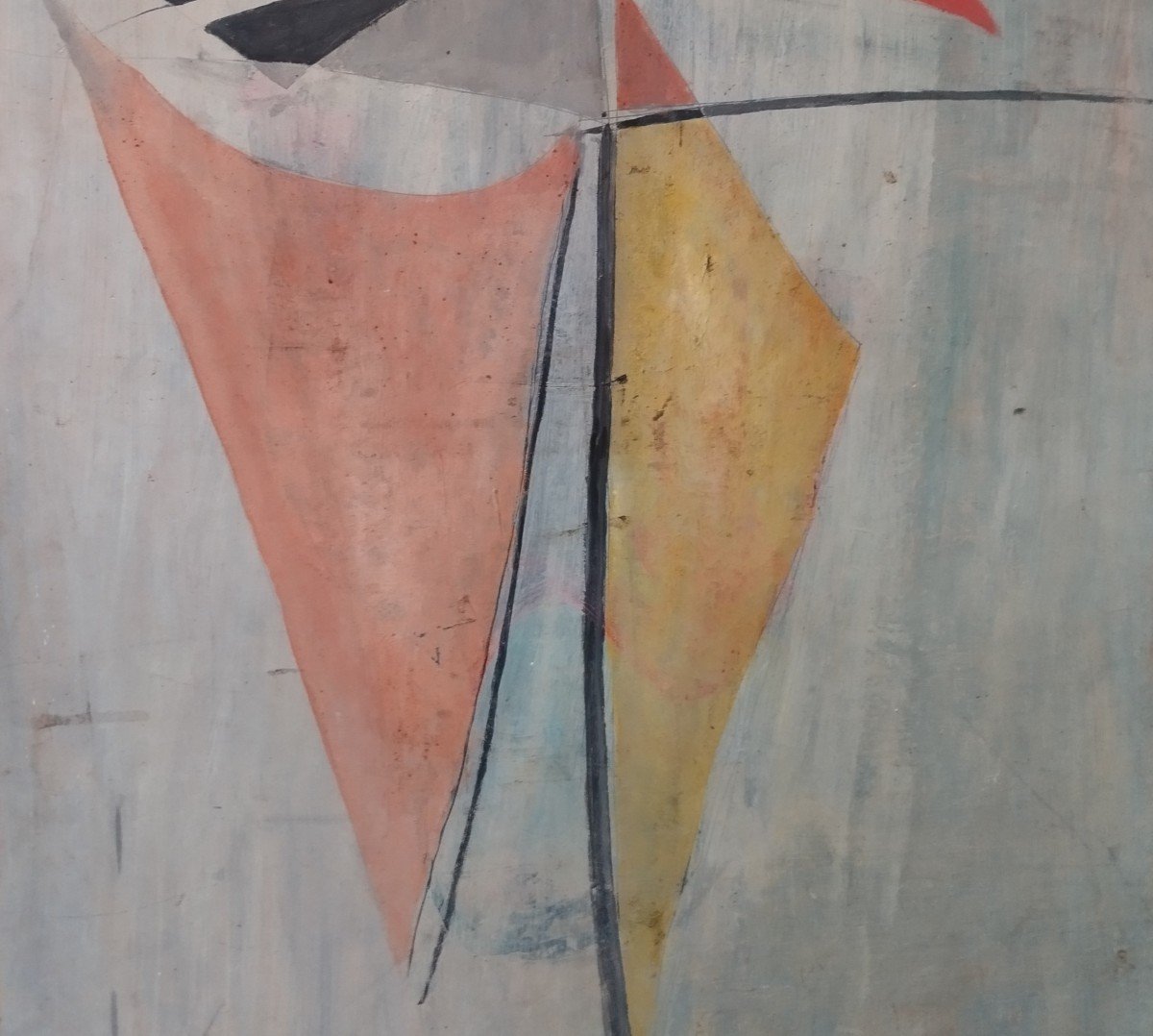 André Fetiveau "stylized Sailboat" Oil On Panel Circa 1950-photo-4