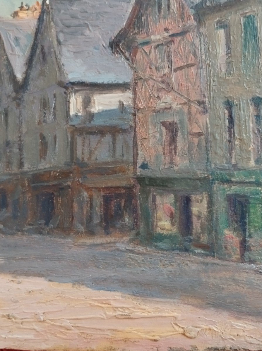Alexandre Bailly: Oil On Panel "old Houses Plumereau  Place In Tours"-photo-2
