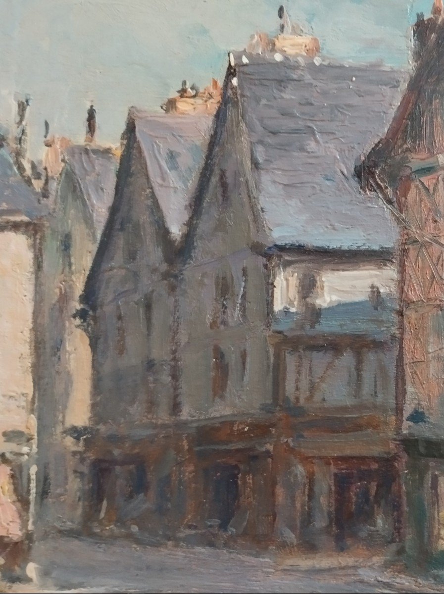 Alexandre Bailly: Oil On Panel "old Houses Plumereau  Place In Tours"-photo-4