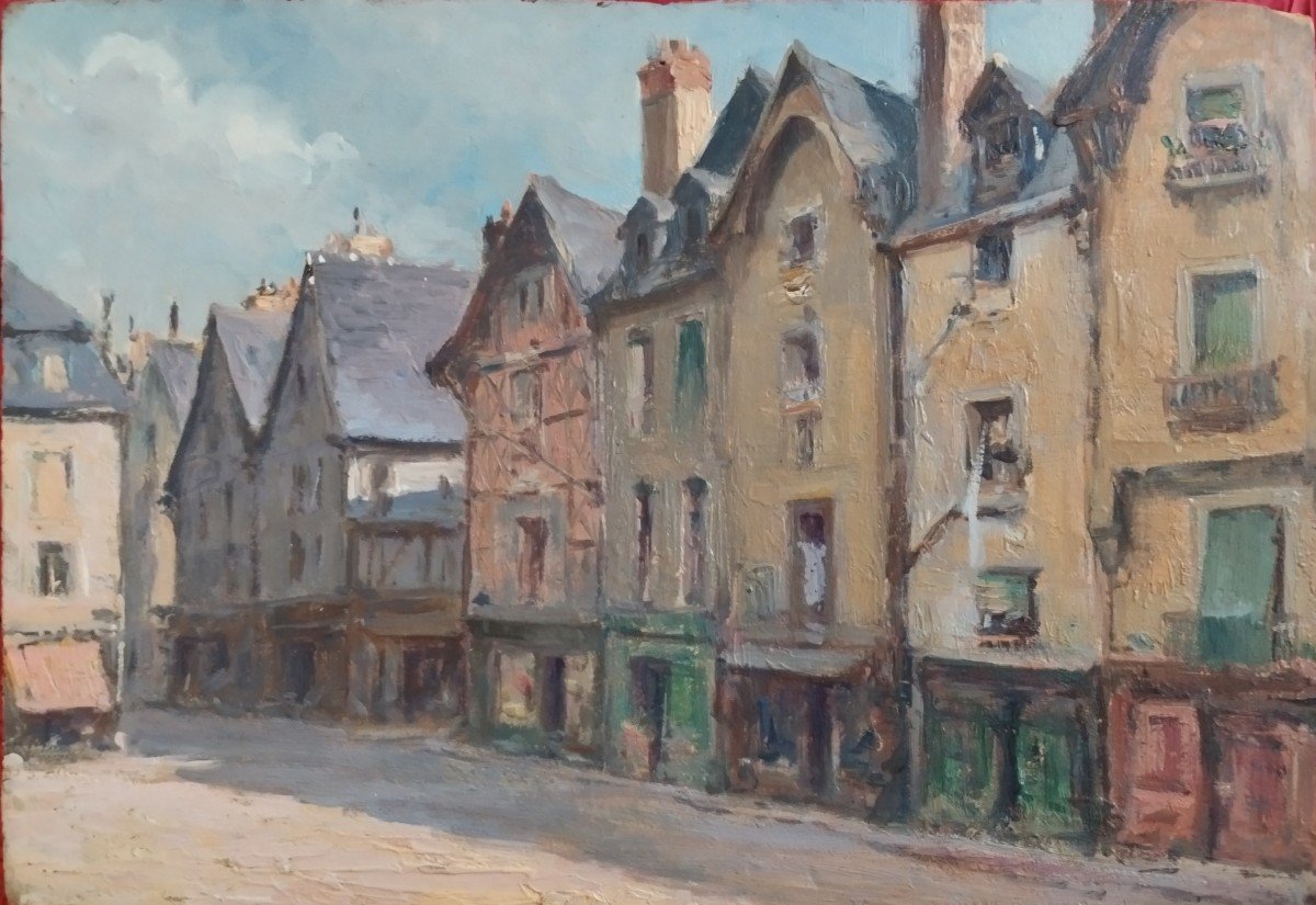 Alexandre Bailly: Oil On Panel "old Houses Plumereau  Place In Tours"