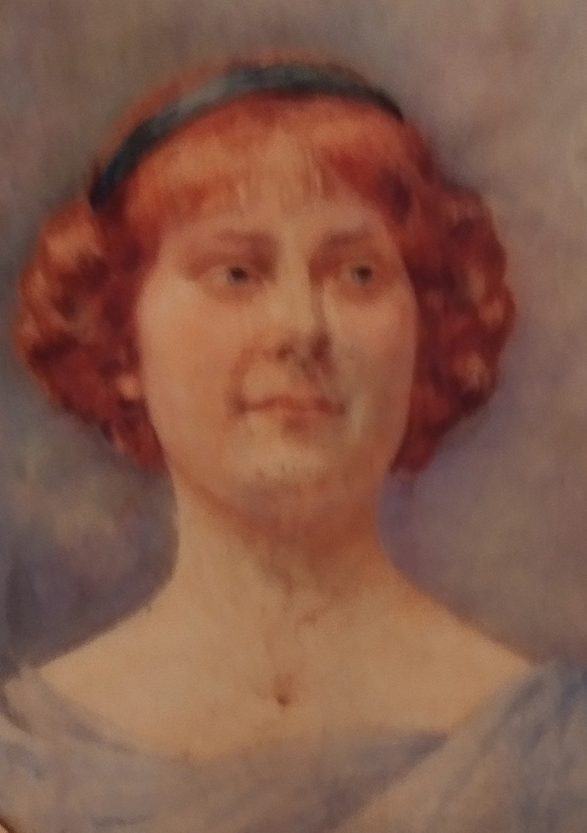 Portrait Gouache On Ivory Art Deco Period-photo-3