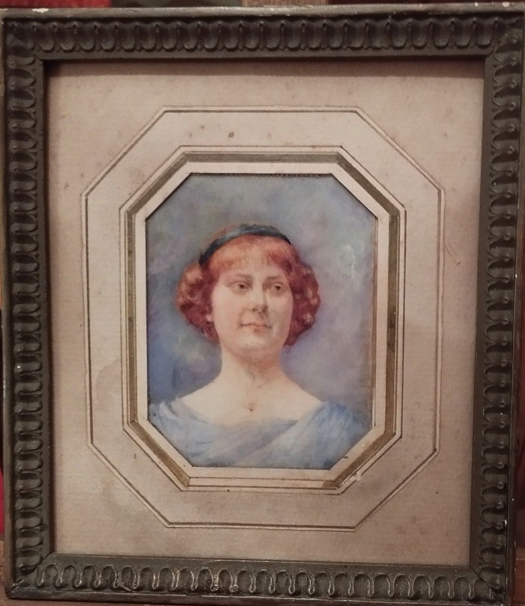 Portrait Gouache On Ivory Art Deco Period