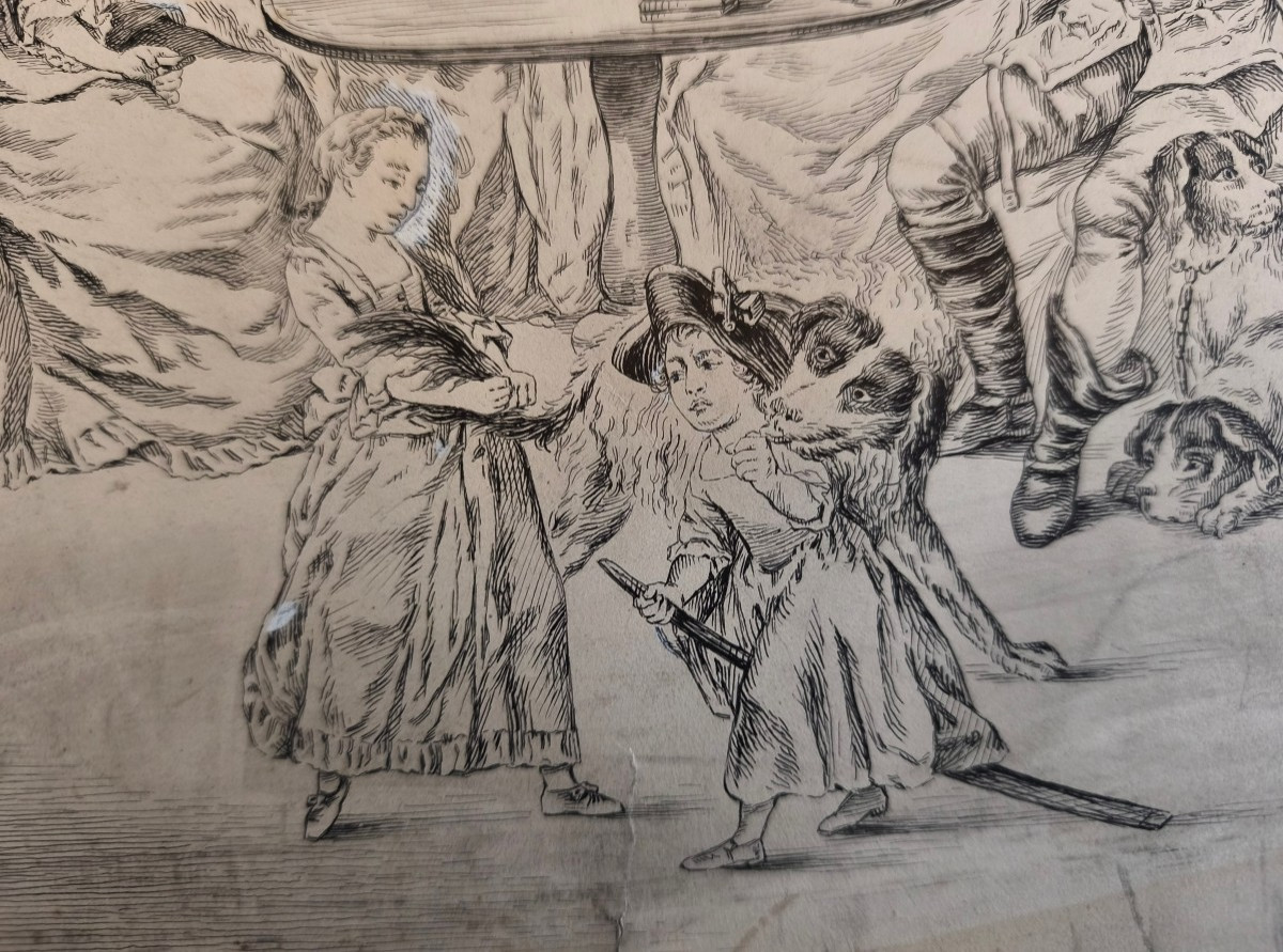 "reception In A Louis XV Interior" Preparatory Drawing By L. Carred, Carmontelle School-photo-2