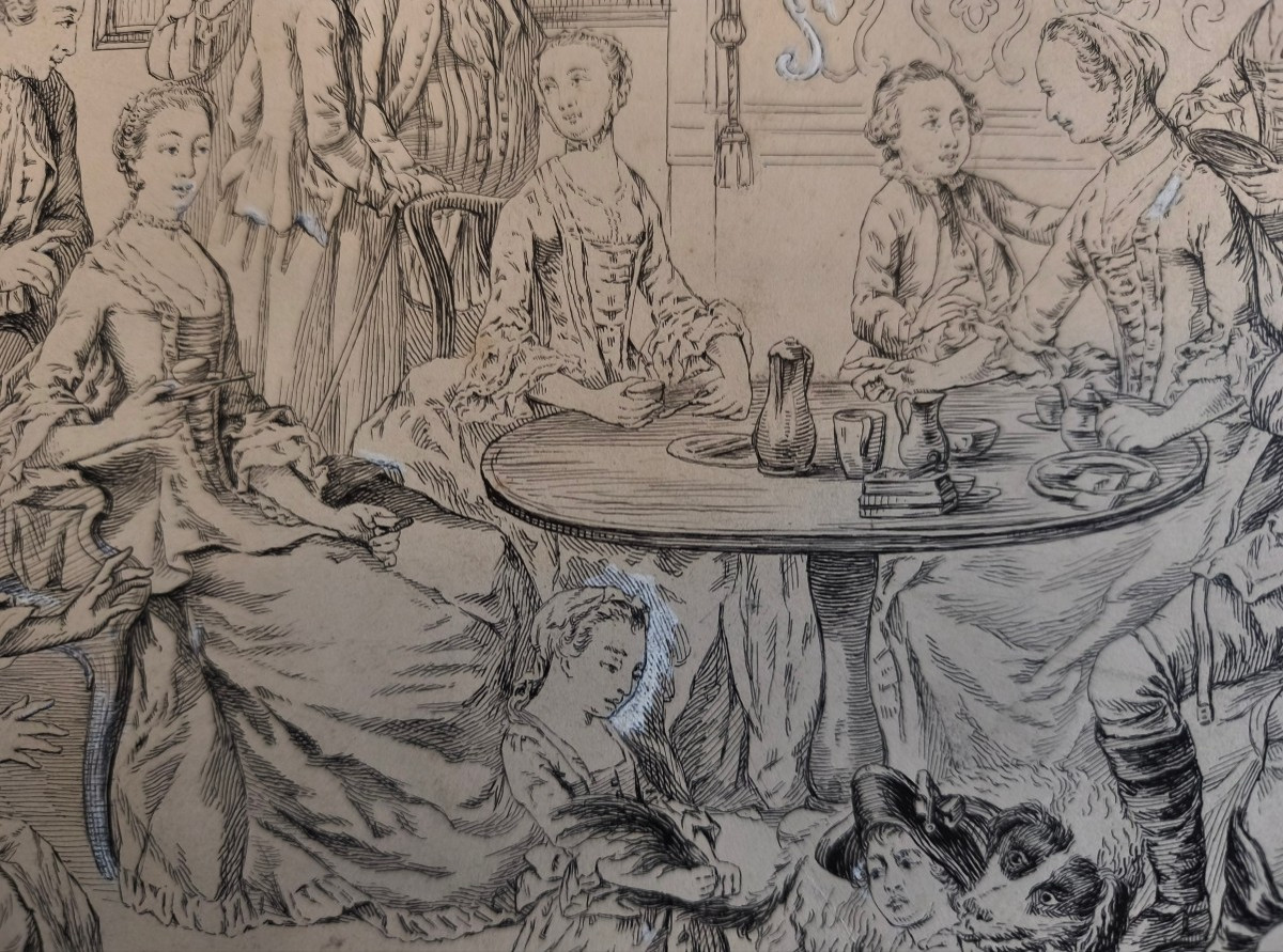 "reception In A Louis XV Interior" Preparatory Drawing By L. Carred, Carmontelle School-photo-4