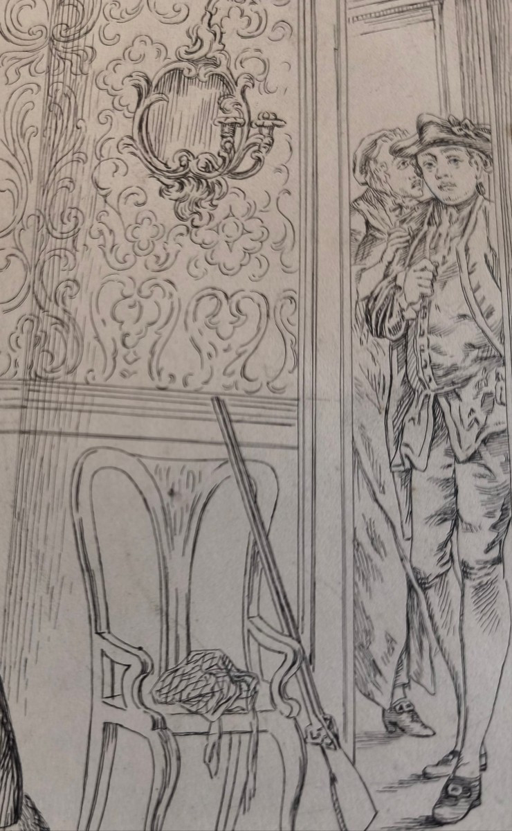 "reception In A Louis XV Interior" Preparatory Drawing By L. Carred, Carmontelle School-photo-4