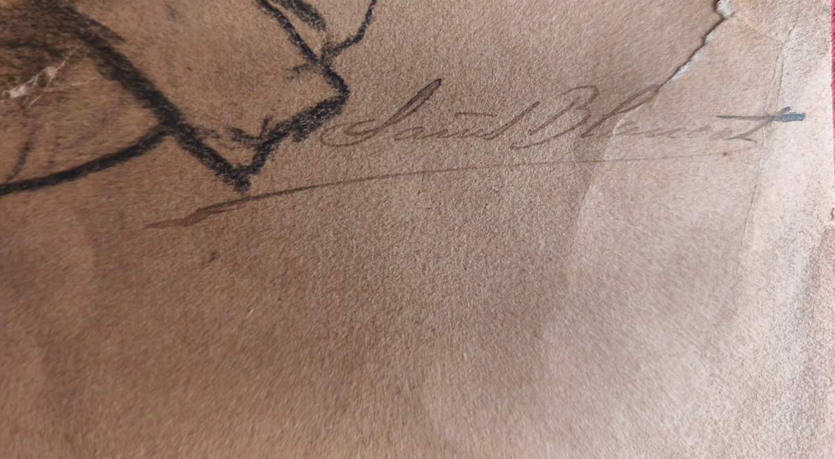 "kneeling Woman" Charcoal On Paper Circa 1880 By Louis Saint-blancat Stained Glass Artist.-photo-2