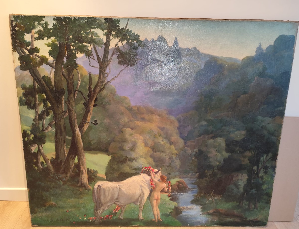 Blanche Lepaître De Christen "pasiphaé" Large Oil On Canvas For The 1931 Salon.-photo-2