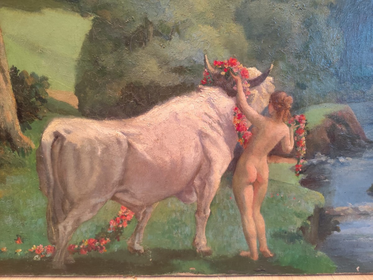 Blanche Lepaître De Christen "pasiphaé" Large Oil On Canvas For The 1931 Salon.