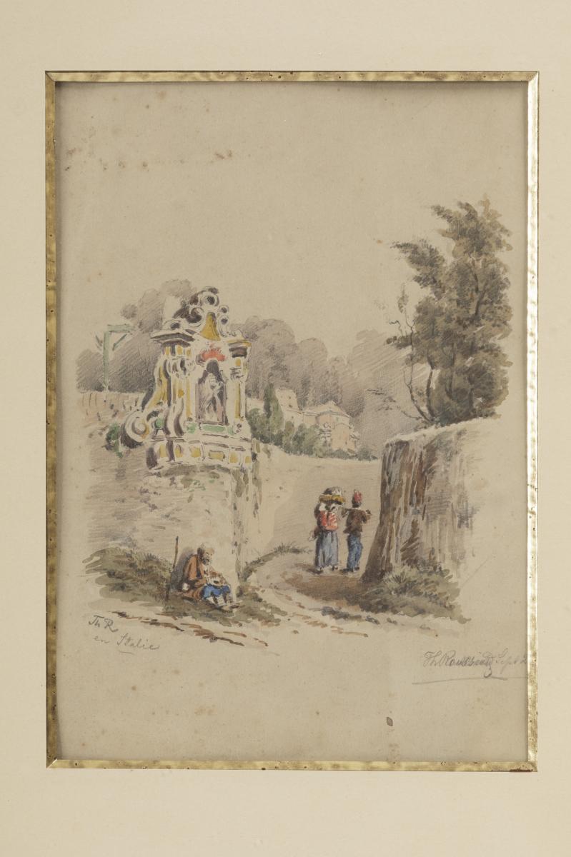 Attributed To Theodore Rousseau, Drawing In The Lead And Watercolor-photo-2