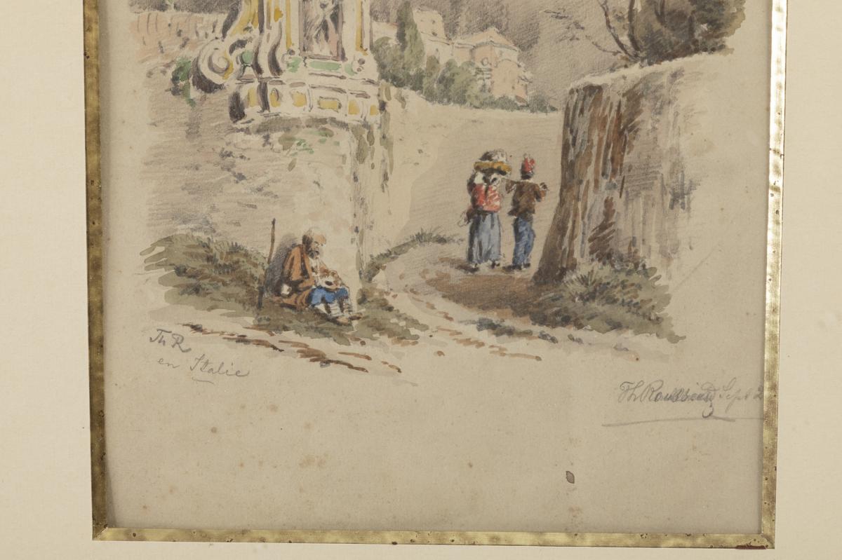 Attributed To Theodore Rousseau, Drawing In The Lead And Watercolor-photo-3