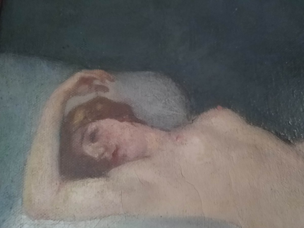 Woman On A Bed. Oil On Canvas By Léon Galand 1938-photo-3