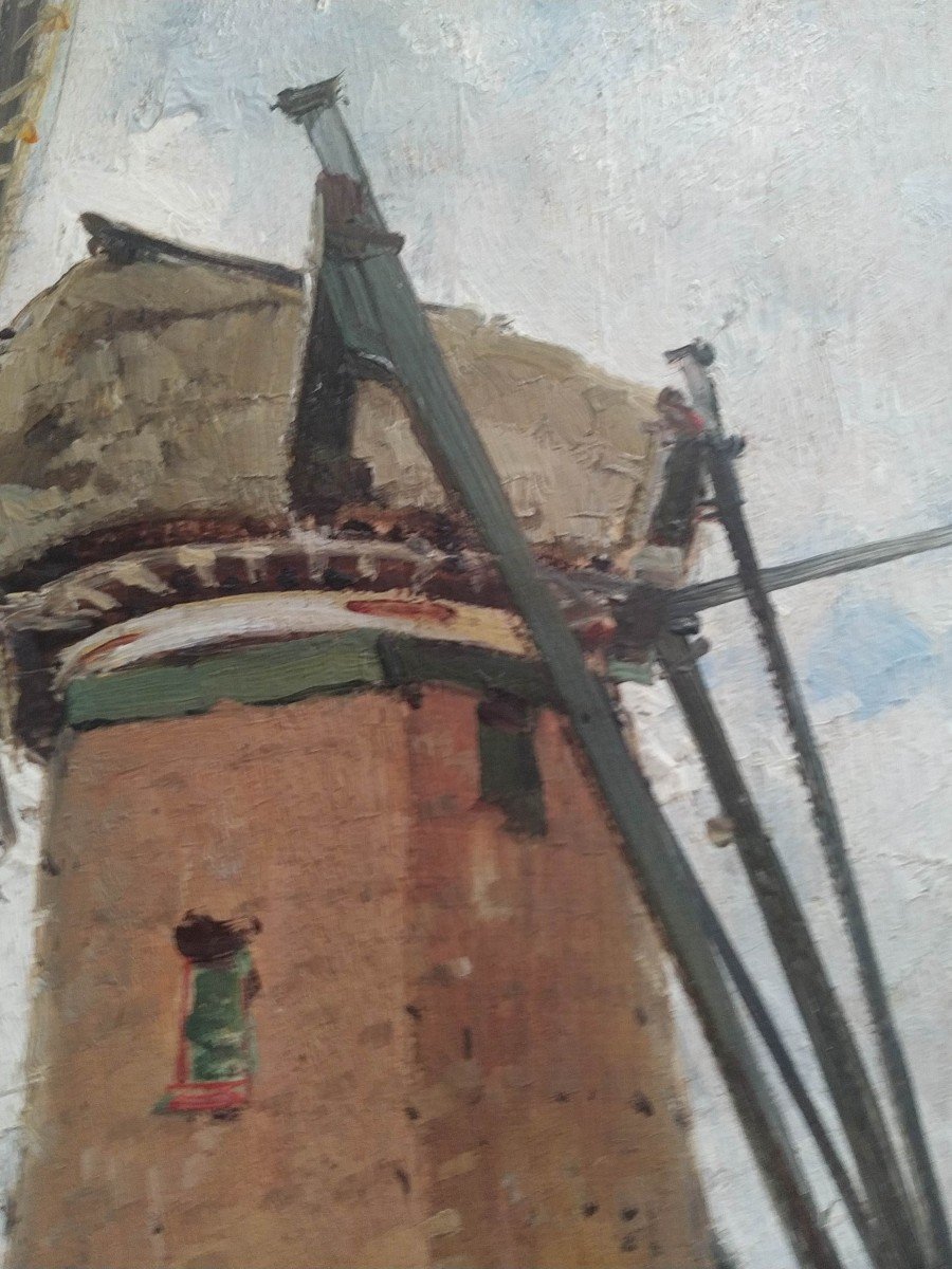 "Vieux Moulin à  Zandam" panneau peint  par Alexandre Bailly en 1897-photo-2