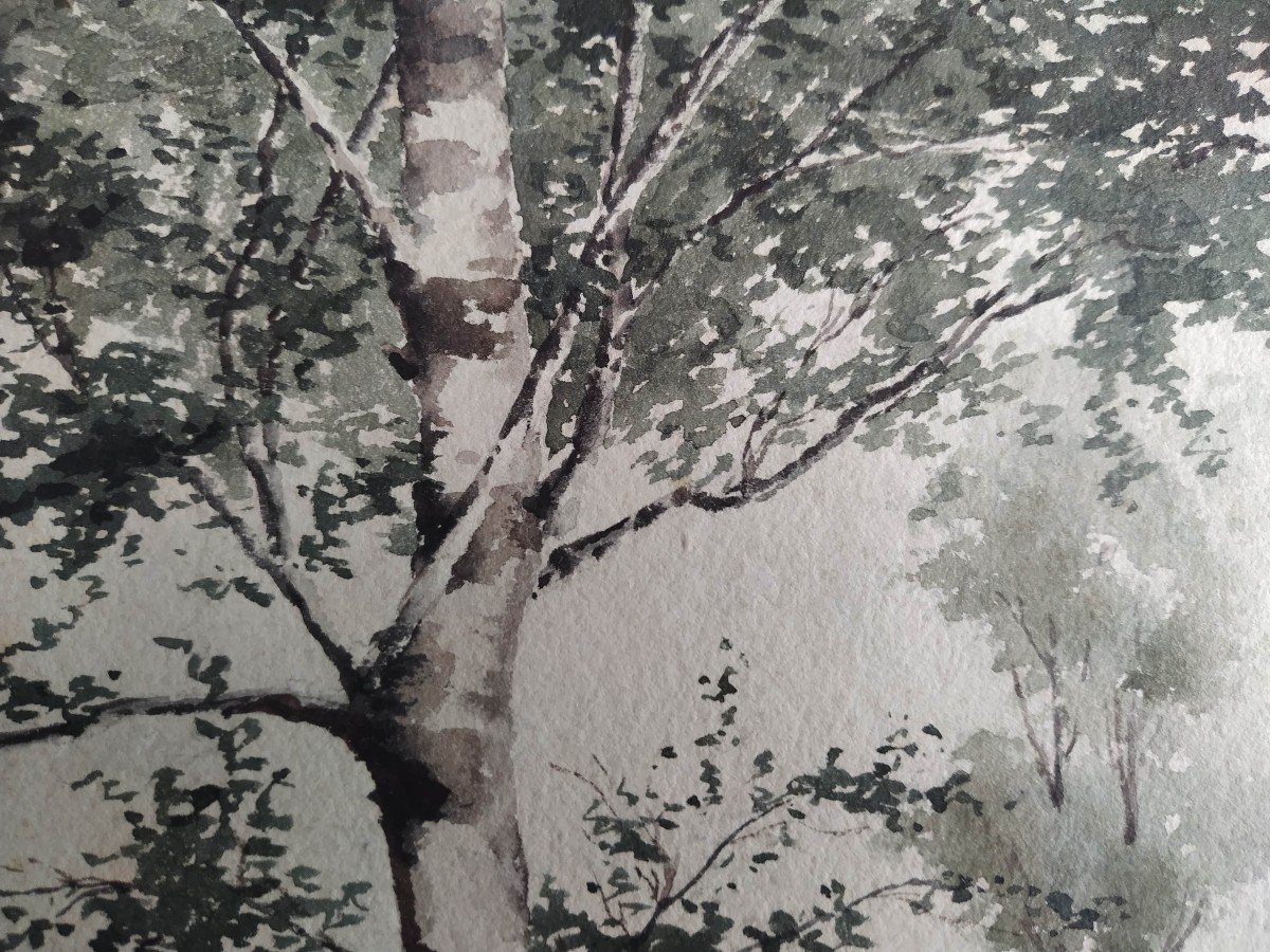 Pierre Emmanuel Damoye " la cabane dans la forêt" aquarelle datée  1890-photo-1