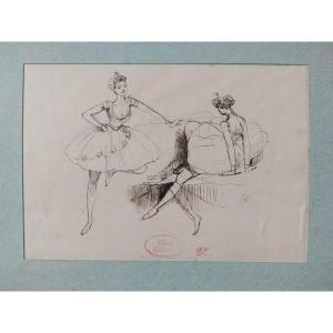 Victor Julien Giraud : De Danseuses . Plume Et Lavis Vers 1870